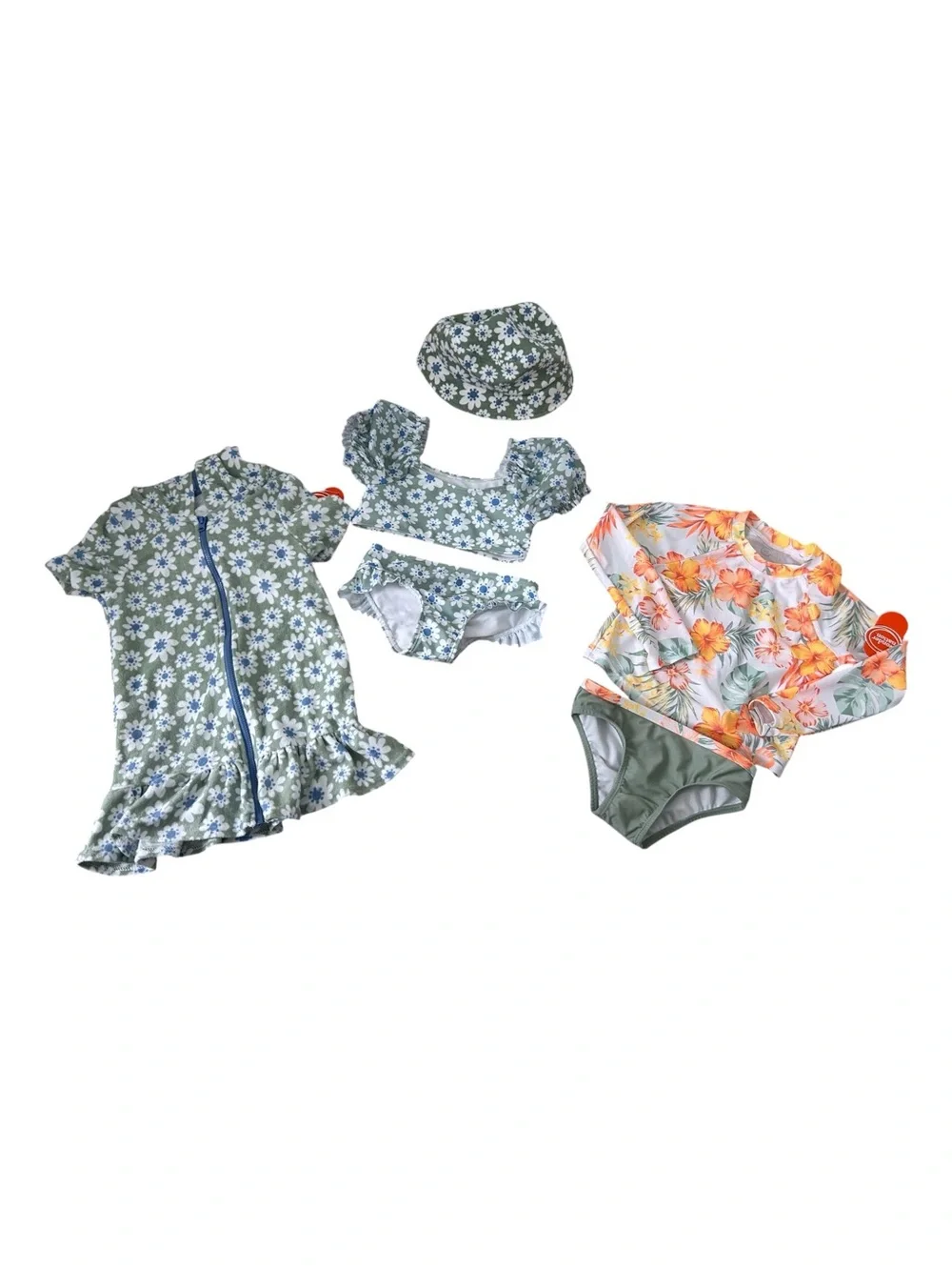 Toddler Girl Size 3T-4T Swimwear Bundle Box Hats Swim Rashguard Coverups